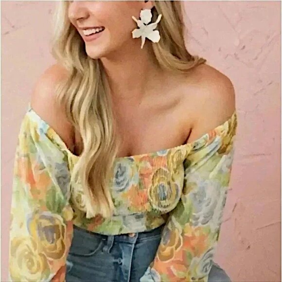 Anthropologie Tops - NWT By Anthropologie yellow floral smocked puff balloon sleeve top